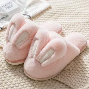 Chaussons fourrure lapin rose