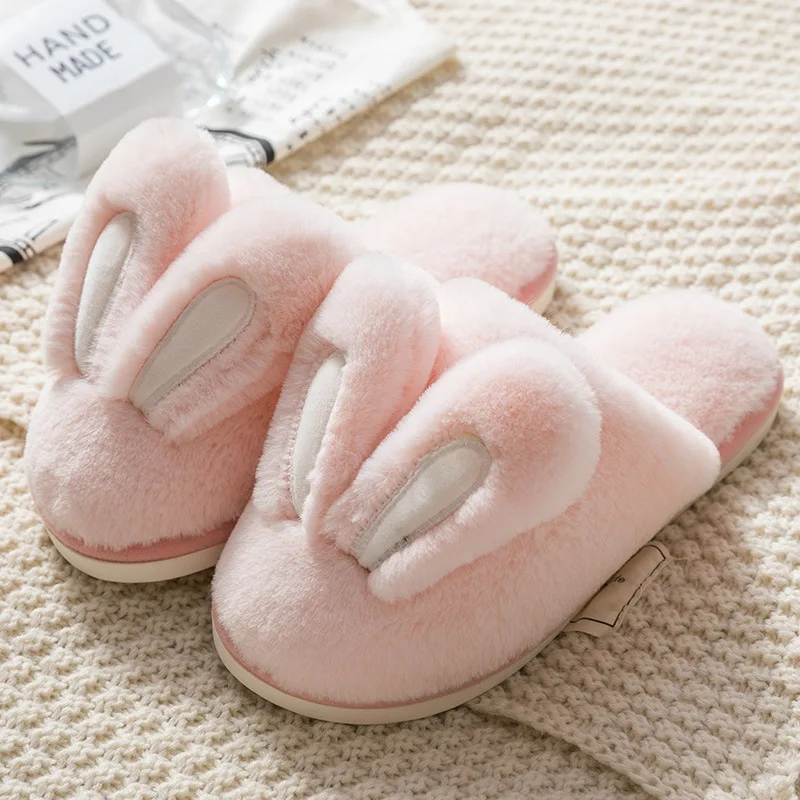 Chaussons fourrure lapin rose