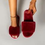 Chaussons Fourrure Luxe Rouge