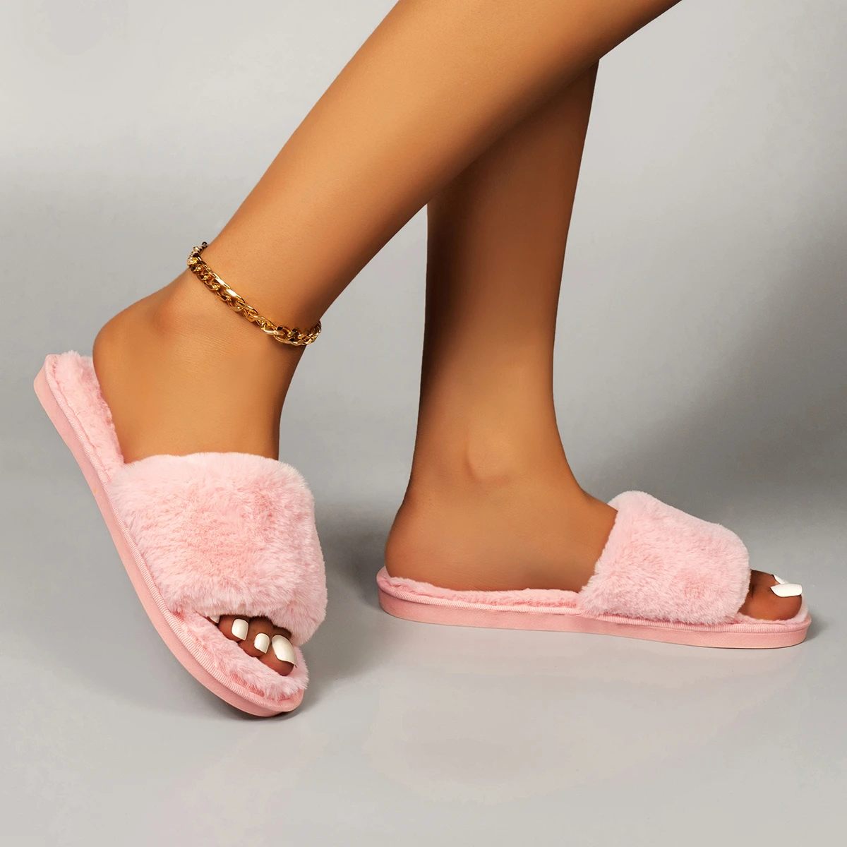 Chaussons Fourrure Luxe Roses