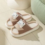 Chaussons Animaux Nounours Lin Marron