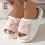 Claquettes Femme Animaux Cochon Lin