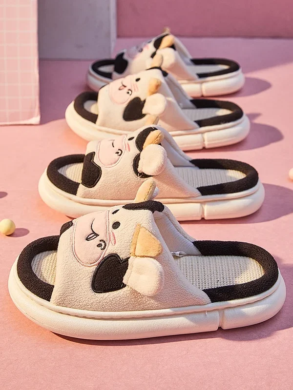 claquettes vache animaux lin