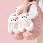 Chausson Fourrure Femme Lapin Kawaii Rose