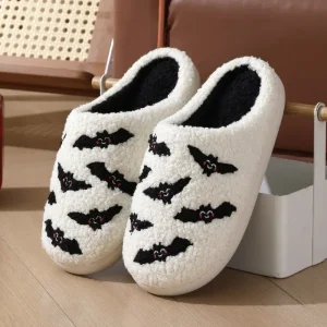 Chaussons mules Halloween avec motifs de chauves-souris